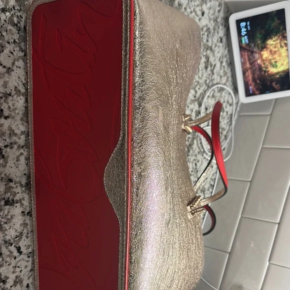 Christian Louboutin Shimmering Silver Tote with Red Lining - Picture 8 of 9
